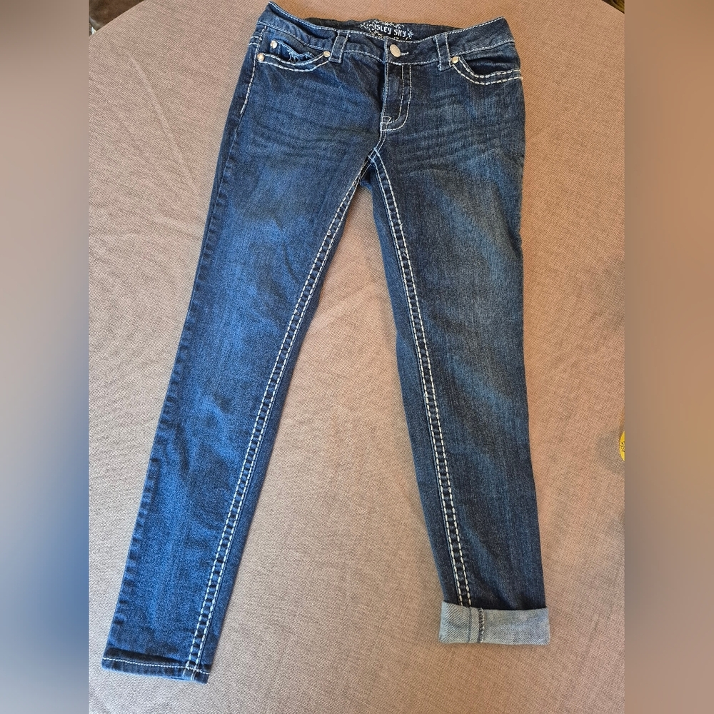 Paisley Sky Dark Blue Ankle Jeans
